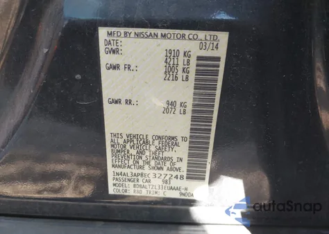 2014 Nissan Altima 2.5 Sv из США, поврежденный, VIN 1N4AL3AP8EC327248